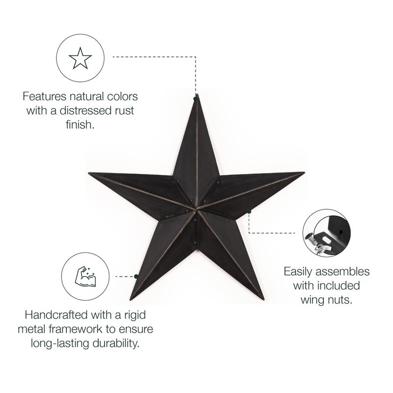 Hearthside Collection The Hearthside Collection CWI Gifts Metal Barn Star - 36 inch Galvanized Hanging Star - Farmhouse Wall Decor - Black - Image 2
